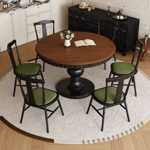 Tavolo da Pranzo Rotondo in Stile Americano con Base Intagliata in <span class=keywords><strong>Legno</strong></span> Massello, <span class=keywords><strong>Design</strong></span> Retrò Francese, Arredamento per Sala da Pranzo di Casa e Villa - Product Image 2