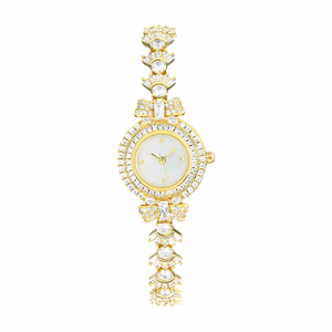 Women's Luxury Diamond Bracelet <b>Watch</b> Gold Round <b>Case</b> Analog Quartz Movement Jewelry Clasp 30mm Dial - Product Image 1