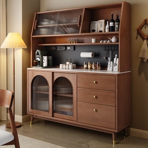 Massivholz-Sideboard mit Gerillten Glastüren und Schubladen Buffetschrank Walnuss Marmorplatte Große Kapazität Esszimmer-<span class=keywords><strong>Anrichte</strong></span> - Product Image 5