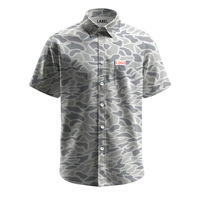 Op maat bedrukt sublimatie shirt met UPF 50, vintage eenden camouflage, korte mouwen, knoopsluiting, sneldrogend, 4-weg stretch, casual werkshirt