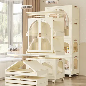 Armário de roupas dobrável branco para quarto infantil, guarda-roupa moderno de plástico para crianças, fornecedor de ouro da China, armário de armazenamento de brinquedos com rodas