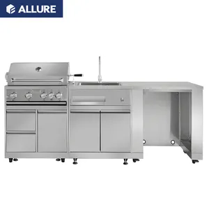 Allure Designer Modern Design Custom Furniture Stainless Steel Outdoor Bbq Aluminum Luxury Island Kitchen Cabinets