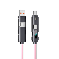 Kabel Data USB Multifungsi 4-in-1 Silikon 66W Laris Manis, Pengisian Cepat 3A Tipe-C dengan Layar LED untuk Komputer & Kamera