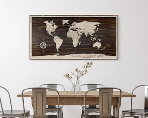 Artigianato in legno fatto a mano in legno mappa del mondo in legno inciso al Laser scava fuori il segno personalizzato decorazione della parete in metallo mappa del mondo - Product Image 5