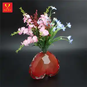 Hitop Luxury Home Decor Red Heart Crystal Vases Flower Transparent Crystal Glass Vases For Wedding