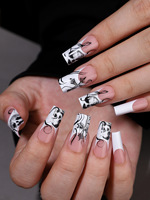 Xianxing Beauty ongles français toile d'araignée squelette fantôme visage long carré ongles à presser matériau ABS