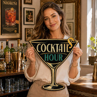 Plaque Métallique Gaufrée Vintage pour Décoration Murale de Bar, Motif Verre à Martini pour l'Heure du Cocktail, Personnalisable, Fournisseur Direct d'Usine OEM