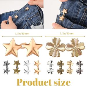 RICH Lot de 8 boutons réglables à clipser en alliage de zinc pour serrage de taille de jeans et pantalons, formes étoile/trèfle, sans <span class=keywords><strong>couture</strong></span> - Product Image 2