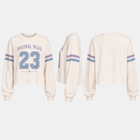 T-shirt personnalisé pour femme en jersey tricoté, coupe courte, manches longues, épaules tombantes, imprimé vintage, style décontracté streetwear