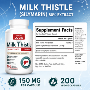 GMP Certified Milk Thistle Silymarin Vegan Capsules 150mg 30:1 Extract <b>Liver</b> Wellness Antioxidant Herbal Daily <b>Supplement</b> - Product Image 3