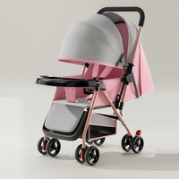 Poussette pliable en lin à deux sens avec cadre en acier inoxydable, capacité de charge de 20 kg, 0-3 ans, vue haute, peut s'asseoir/s'allonger, nouvelles roues en EVA pour bébé