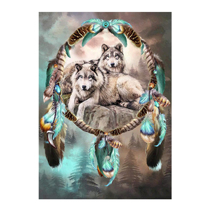 5D rond/carré diamant peinture capteur de rêves animaux diamant peinture toile Kits loup Culture point de croix oeuvre décor à la maison - Product Image 1