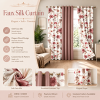 Lot de 3 rideaux imprimés en fausse soie avec 2 rideaux à motifs et 1 rideau uni pour salon, chambre et décoration intérieure