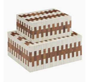 กล่องเก็บเครื่องประดับสำหรับตกแต่งบ้านและโรงแรมแบบฝังกระดูก MDF ทรงสี่เหลี่ยมทันสมัยทนทานทำด้วยมือสุดหรู - Product Image 1