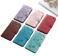 Étui portefeuille de luxe en cuir gaufré à motif floral avec support pour Samsung Galaxy S26 Edge Ultra S25 FE S24 Plus S23 S22 S21 S20