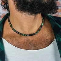 Collar de Cuentas Naturales de Ágata Negra y Piedra Volcánica con Puntos Azules, Venta al Por Mayor de Fábrica, Primavera-Verano