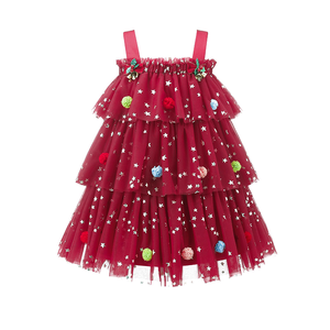 Venta al por mayor niños niño pequeño Navidad elegante vestido en capas niños fiesta Correa verde tutú vestido Boutique estrella estampado lindo vestido - Product Image 1