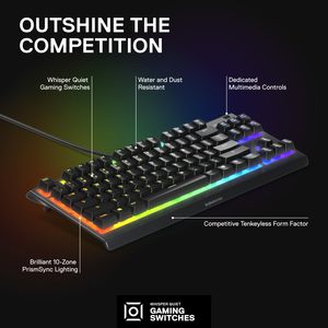 Clavier de jeu SteelSeries <span class=keywords><strong>Apex</strong></span> <span class=keywords><strong>3</strong></span> TKL RGB 84 touches, clavier mécanique filaire RGB avec câble USB, clavier compact pour les joueurs sur ordinateur portable - Product Image 3