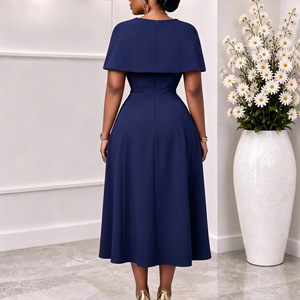 D3382 Abiti da Lavoro Trendy da Donna, Casual ed Eleganti, con Mantella a Scialle, Scollo a O, Vita Alta, Vestibilità Slim, Linea ad A, Stile Africano, per Ufficio - Product Image 5