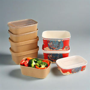 Envases Desechables Personalizables para Comida de Restaurante, Tazón Cuadrado de Papel Kraft para Ensaladas con Tapa - Product Image 3