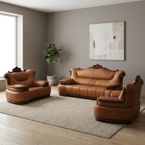 Juego de Sofás Modernos de Cuero Genuino Tallado a Mano Estilo Barroco Real, Muebles de Lujo para Sala de Estar, Apartamento, Villa, Vestíbulo de Hotel - Product Image 5