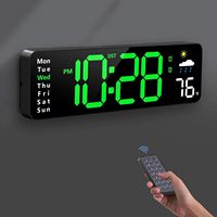 Horloge murale numérique à grand écran, réveil LED avec télécommande, horloge de bureau/murale filaire avec date, jour de la semaine, température et humidité