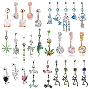 1pc Navel Rings Belly Button Ring Piercing 14g Stainless Steel Dangling Ombligo Bar Stud Barbell Sexy for Women Body Jewelry