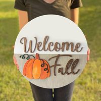 Vietnam Fall Country Farmhouse Porche Porte Signe Bienvenue Plaque Suspendue Citrouille Feuille D'érable Thanksgiving Panneau De Porte En Bois