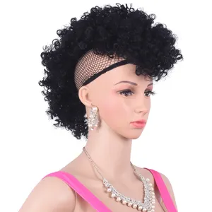 Short High Puff Afro Kinky Curly Ponytail Wig With Bangs For Women Synthetic Mohawk Pony Tails Clip in Hair Extensions