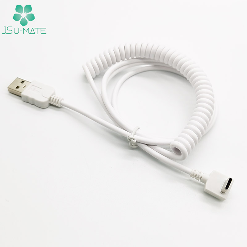 Coil Spiral Telephone USB Type C Charging Cable PU/TPU Up/Down Angle USB A Male To USB C PU Spiral Cable