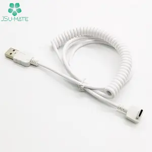 Cable de carga USB tipo C para teléfono, espiral, PU/TPU, ángulo arriba/abajo, macho A USB