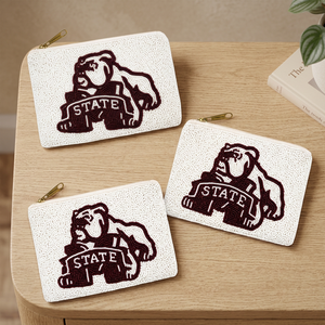 Porte-monnaie tendance en perles de verre faites à la main, léger et résistant, avec broderie personnalisée des Bulldogs de l'État du Mississippi, fermeture éclair, OEM ODM - Product Image 3