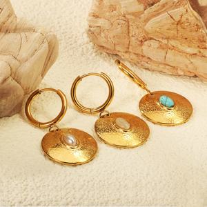 Pendientes de Aro Colgantes de Acero Inoxidable con Baño de Oro de 18K, Turquesa, Ópalo y Perla, Joyería Geométrica de Moda para Mujer - Product Image 3