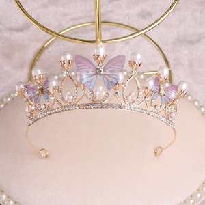 Kids Crown <b>Tiara</b> Wholesale Handmade Cute Little <b>Girl</b> Crown High-end Atmospheric butterfly Crown <b>Tiara</b> - Product Image 5