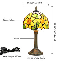 Lampe de bureau en vitrail Jane Europe, design feuilles aux couleurs chaudes, style moderne farmhouse, luminaire dôme pour chambre à coucher, chevet, électrique