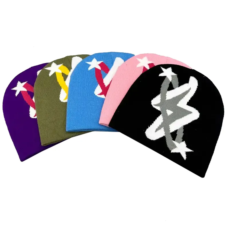 Chapeaux tricotés d'hiver en acrylique avec impression personnalisée 100% pour hommes et femmes Logo de créateur Bonnet Jacquard pour bébés et enfants Vente en gros Casquette tête de mort