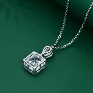 925 plata esterlina rodio plateado Cubic Zirconia CZ Asscher corte solitario colgante collar - Product Image 5