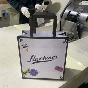 Sacs en papier kraft personnalisés avec logo KM, écologiques, recyclables, pour emporter les aliments, avec poignées plates - Product Image 1