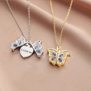 Collar con colgante de álbum de mariposa abierta de moda <span class=keywords><strong>para</strong></span> parejas 'I Love You' declaración joyería regalo cadena de eslabones de aleación <span class=keywords><strong>para</strong></span> aniversarios - Product Image 1