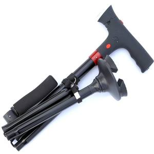 Canne pliante en alliage d'aluminium avec lumière LED, double accoudoirs, bâton de randonnée télescopique auto-redressant pour personnes âgées, noir - Product Image 2