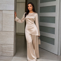 Vêtements islamiques élégants et modestes Sharut, Abaya pour femmes musulmanes, tunique en satin lourd, chemisier et pantalon, ensemble deux pièces