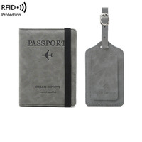 Porte-passeport en cuir PU personnalisé de vente chaude porte-passeport Rfid et ensemble d'étiquettes de bagage