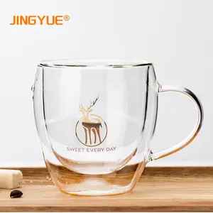 Accetta Logo personalizzato 350ml bicchieri da caffè Espresso francesi isolati tazze da tè in vetro a doppia parete con manico