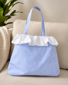 Nouveau Sac Fourre-tout de Plage 2026 Tendance Personnalisé à Rayures Bleues avec Volants, Grande Capacité, Écologique, pour Usage Quotidien, pour Femmes - Product Image 2