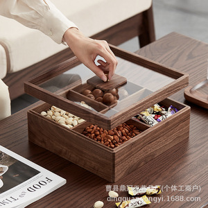Boîte à bonbons en bois à compartiments divisés, plateau à noix avec couvercle, en noyer noir, boîte de rangement rectangulaire pour la maison et le bureau - Product Image 3