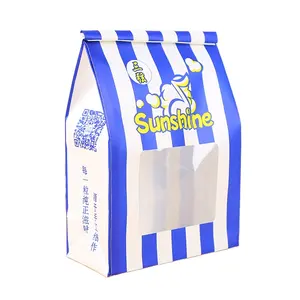 Atacado Impressão Personalizada Kraft Paper Food Packaging Bag Stand Up Oil Proof Tin Tie Cinema Popcorn Bag Com Janela
