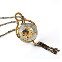 JewelryWe Retro Concave and Convex Mirror Fisheye Glass Ball Montre de poche avec collier pendentif à caractère romain pour Noël
