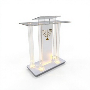 Pupitre moderne en acrylique et lucite avec éclairage LED, présentoir transparent pour présentations, églises et mariages - Product Image 4
