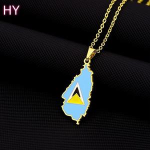 Collier Pendentif Classique Rétro Émail Goutte d'Huile pour Hommes et Femmes en Acier Inoxydable Carte <span class=keywords><strong>de</strong></span> Sainte-<span class=keywords><strong>Lucie</strong></span> avec Accessoire Cadeau Transfrontalier - Product Image 2