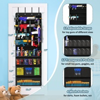 Organisateur de rangement suspendu en PVC pour jouets, à fixer sur la porte, avec poches et sangles auto-agrippantes, emballage en polybag pour lanceurs de mousse et fléchettes